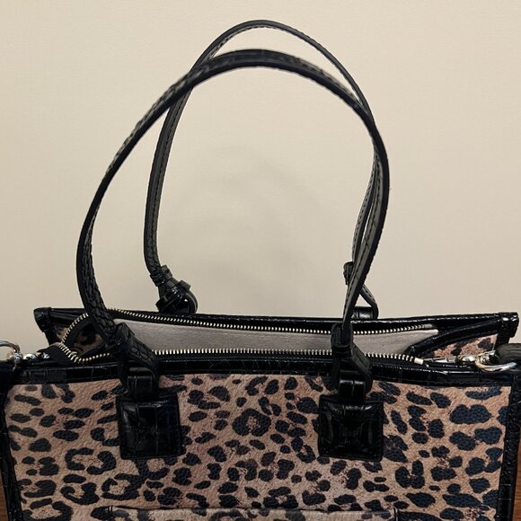 Vince Camuto Leather Leopard Print Byron Satchel Top Handle Bag - Picture 5 of 11